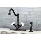 Heritage Two-Handle 2-or-4 Hole Deck Mount Kitchen Faucet with Brass Sprayer