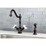 Heritage Two-Handle 2-or-4 Hole Deck Mount Kitchen Faucet with Brass Sprayer