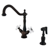 Heritage Two-Handle 2-or-4 Hole Deck Mount Kitchen Faucet with Brass Sprayer