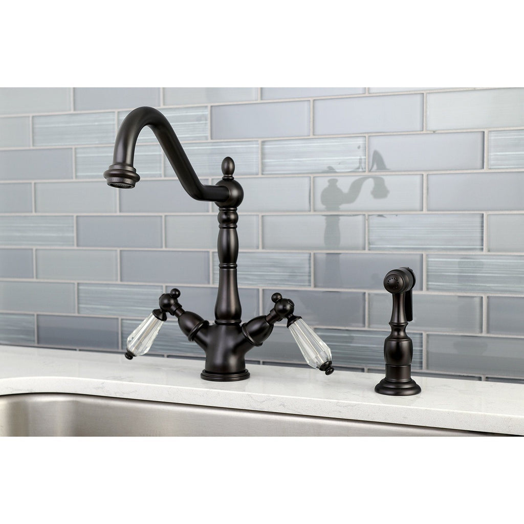 Wilshire Two-Handle 2-or-4 Hole Deck Mount Kitchen Faucet with Brass Sprayer