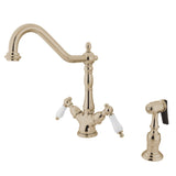 Heritage Two-Handle 2-or-4 Hole Deck Mount Kitchen Faucet with Brass Sprayer