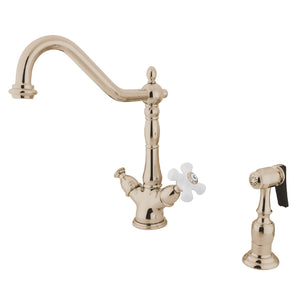 Heritage Two-Handle 2-Hole Kitchen Faucet with Brass Sprayer
