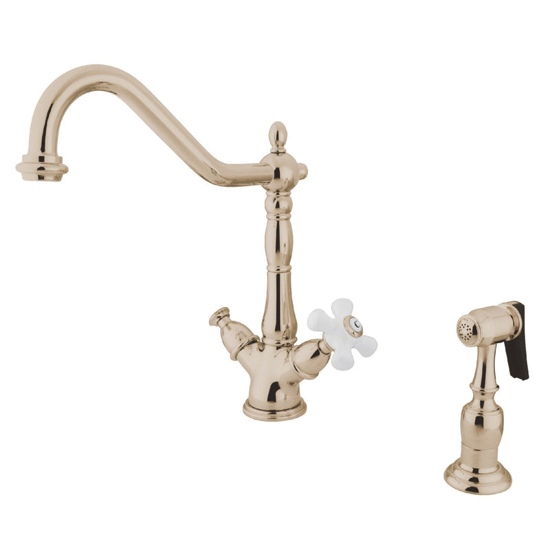 Heritage Two-Handle 2-or-4 Hole Kitchen Faucet with Brass Sprayer