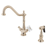 Heritage Two-Handle 2-or-4 Hole Deck Mount Kitchen Faucet with Brass Sprayer