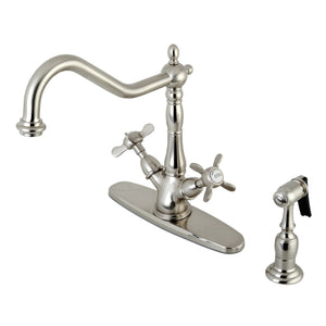 Essex Two-Handle 2-or-4 Hole Kitchen Faucet with Deck Plate and Brass Sprayer