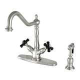 Duchess Two-Handle 2-or-4 Hole Deck Mount Kitchen Faucet with Brass Sprayer