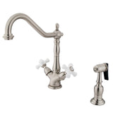 Heritage Two-Handle 2-or-4 Hole Deck Mount Kitchen Faucet with Brass Sprayer