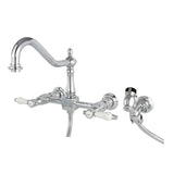 Bel-Air Two-Handle 2-Hole Wall Mount Bridge Kitchen Faucet with Brass Sprayer