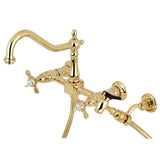 Essex Double-Handle 3-Hole Wall-Mount Bridge Kitchen Faucet with Brass Sprayer