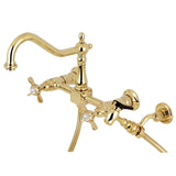 Essex Two-Handle 2-Hole Wall Mount Bridge Kitchen Faucet with Brass Sprayer