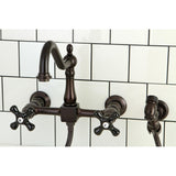 Duchess Double-Handle 3-Hole Wall-Mount Bridge Kitchen Faucet with Brass Sprayer