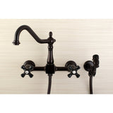 Duchess Double-Handle 3-Hole Wall-Mount Bridge Kitchen Faucet with Brass Sprayer