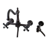 Duchess Double-Handle 3-Hole Wall-Mount Bridge Kitchen Faucet with Brass Sprayer