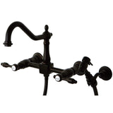 Tudor Two-Handle 2-Hole Wall Mount Bridge Kitchen Faucet with Brass Sprayer