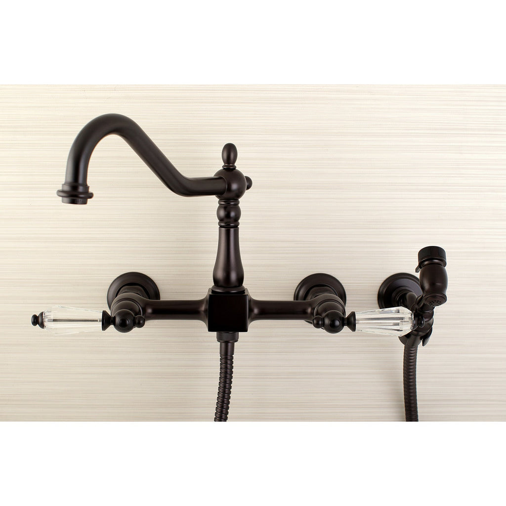 Wilshire Two-Handle 2-Hole Wall Mount Bridge Kitchen Faucet with Brass Sprayer