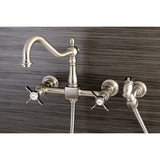 Essex Two-Handle 2-Hole Wall Mount Bridge Kitchen Faucet with Brass Sprayer