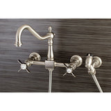 Essex Double-Handle 3-Hole Wall-Mount Bridge Kitchen Faucet with Brass Sprayer