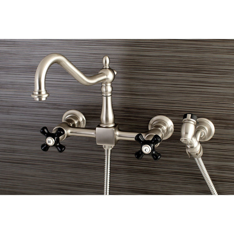 Duchess Double-Handle 3-Hole Wall-Mount Bridge Kitchen Faucet with Brass Sprayer