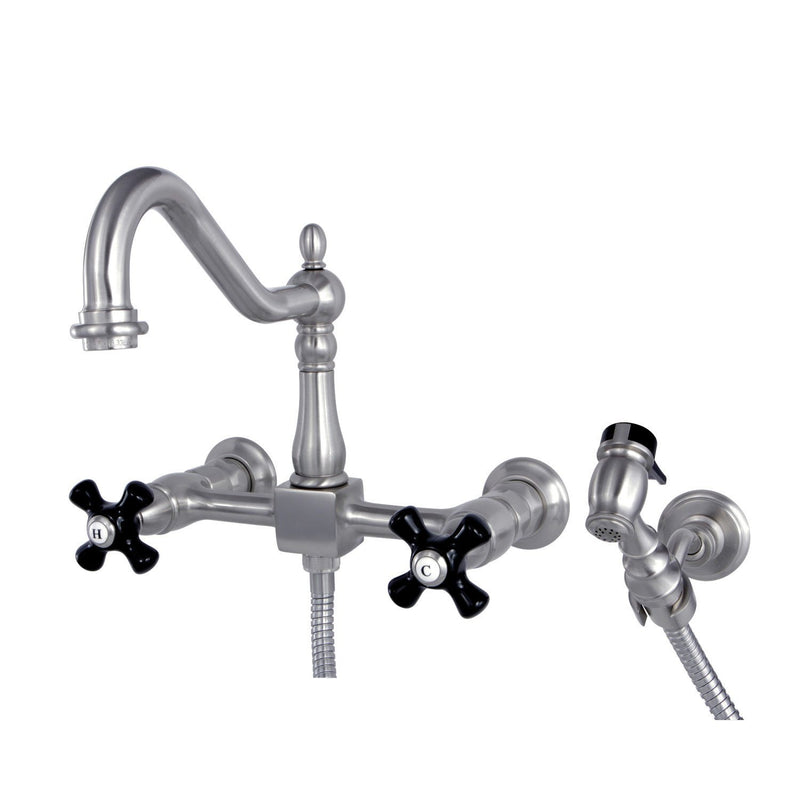 Duchess Double-Handle 3-Hole Wall-Mount Bridge Kitchen Faucet with Brass Sprayer