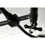 Heritage Double-Handle 3-Hole Wall-Mount Bridge Kitchen Faucet with Brass Sprayer