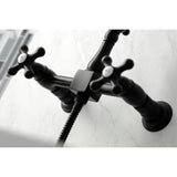 Heritage Double-Handle 3-Hole Wall-Mount Bridge Kitchen Faucet with Brass Sprayer
