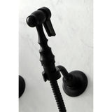 Heritage Double-Handle 3-Hole Wall-Mount Bridge Kitchen Faucet with Brass Sprayer