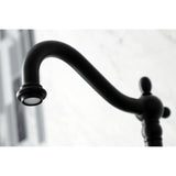 Heritage Double-Handle 3-Hole Wall-Mount Bridge Kitchen Faucet with Brass Sprayer