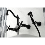 Heritage Double-Handle 3-Hole Wall-Mount Bridge Kitchen Faucet with Brass Sprayer