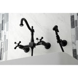 Heritage Double-Handle 3-Hole Wall-Mount Bridge Kitchen Faucet with Brass Sprayer