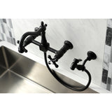 Heritage Double-Handle 3-Hole Wall-Mount Bridge Kitchen Faucet with Brass Sprayer