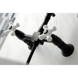 Heritage Double-Handle 3-Hole Wall-Mount Bridge Kitchen Faucet with Brass Sprayer
