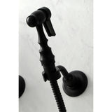 Heritage Double-Handle 3-Hole Wall-Mount Bridge Kitchen Faucet with Brass Sprayer