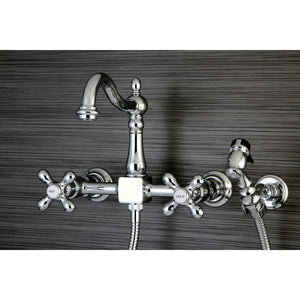 Heritage Double-Handle 3-Hole Wall-Mount Bridge Kitchen Faucet with Brass Sprayer