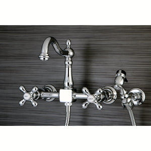 Heritage Two-Handle 2-Hole Wall Mount Bridge Kitchen Faucet with Brass Sprayer