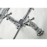 Heritage Double-Handle 3-Hole Wall-Mount Bridge Kitchen Faucet with Brass Sprayer