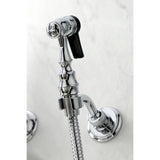 Heritage Two-Handle 2-Hole Wall Mount Bridge Kitchen Faucet with Brass Sprayer