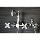 Heritage Two-Handle 2-Hole Wall Mount Bridge Kitchen Faucet with Brass Sprayer