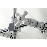 Heritage Double-Handle 3-Hole Wall-Mount Bridge Kitchen Faucet with Brass Sprayer