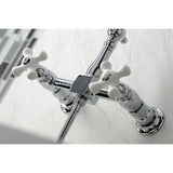 Heritage Double-Handle 3-Hole Wall-Mount Bridge Kitchen Faucet with Brass Sprayer