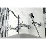 Heritage Double-Handle 3-Hole Wall-Mount Bridge Kitchen Faucet with Brass Sprayer