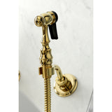 Heritage Two-Handle 2-Hole Wall Mount Bridge Kitchen Faucet with Brass Sprayer