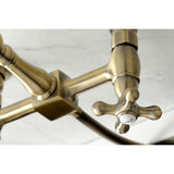 Heritage Double-Handle 3-Hole Wall-Mount Bridge Kitchen Faucet with Brass Sprayer