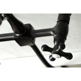 Heritage Double-Handle 3-Hole Wall-Mount Bridge Kitchen Faucet with Brass Sprayer