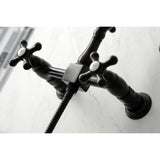 Heritage Double-Handle 3-Hole Wall-Mount Bridge Kitchen Faucet with Brass Sprayer