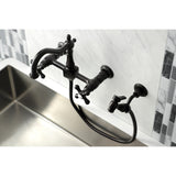 Heritage Two-Handle 2-Hole Wall Mount Bridge Kitchen Faucet with Brass Sprayer