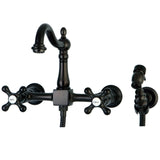 Heritage Two-Handle 2-Hole Wall Mount Bridge Kitchen Faucet with Brass Sprayer