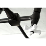 Heritage Double-Handle 3-Hole Wall-Mount Bridge Kitchen Faucet with Brass Sprayer