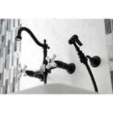 Heritage Double-Handle 3-Hole Wall-Mount Bridge Kitchen Faucet with Brass Sprayer