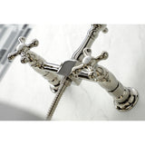 Heritage Double-Handle 3-Hole Wall-Mount Bridge Kitchen Faucet with Brass Sprayer
