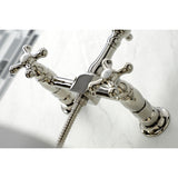 Heritage Two-Handle 2-Hole Wall Mount Bridge Kitchen Faucet with Brass Sprayer